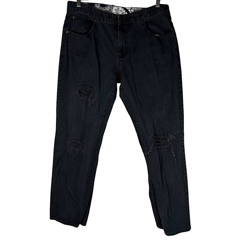 Akademiks Men’s Black Distressed Ripped Straight Leg Denim Jeans Size 38x34